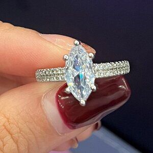🎀 925 Silver Plated Marquise CZ Engage Band Rings for Women, HA4449-6